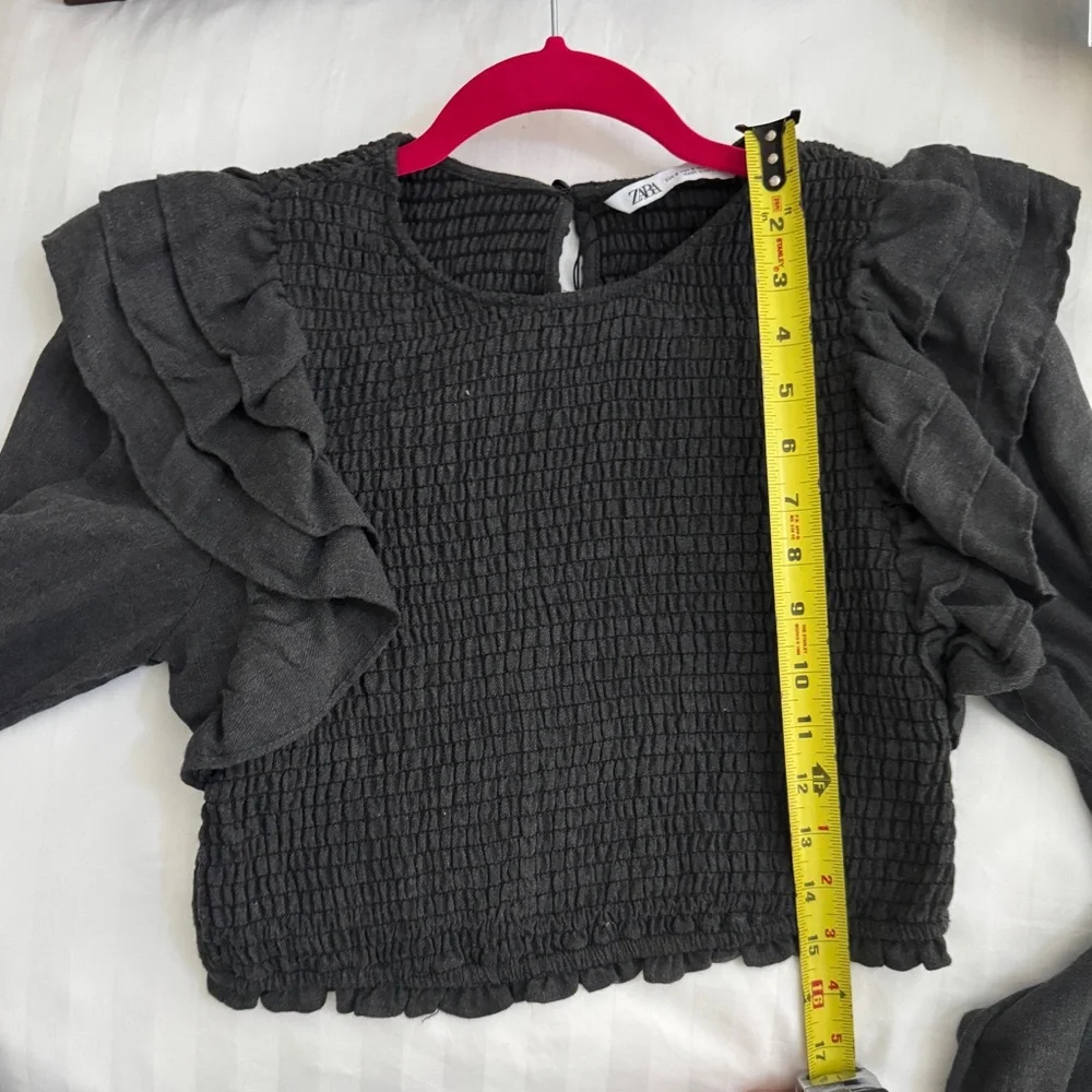 NWT Zara Smocked Crop Top Blouse Black Ruffle Romantic Coquette S